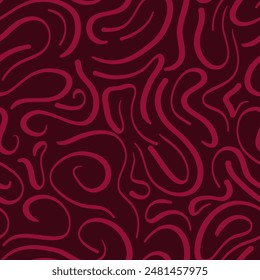 An abstract seamless pattern featuring curvy lines in shades of crimson and maroon, creating a mesmerizing and elegant visual texture.