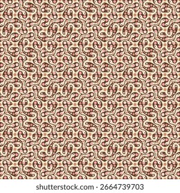 Abstract seamless pattern featuring intertwining, wavy shapes in shades of pink, brown, and beige. The design resembles a modern take on traditional paisley or floral motifs.