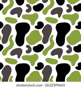 Abstrato padrão sem emenda com formas orgânicas em tons de verde, preto e cinza