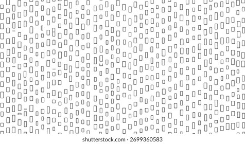 Abstrato padrão sem emenda com retângulos de contorno preto disperso e várias formas geométricas incompletas em um fundo branco limpo.
