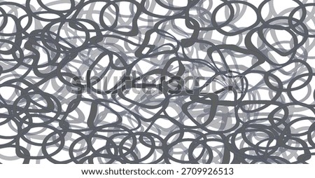 Abstract seamless pattern featuring tangled, overlapping lines and loops in varying shades of gray on a white background, creating a chaotic yet rhythmic texture.