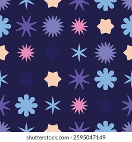 Abstract Seamless Pattern Featuring Various Purple lavender pink and blue Abstract Geometric Shapes