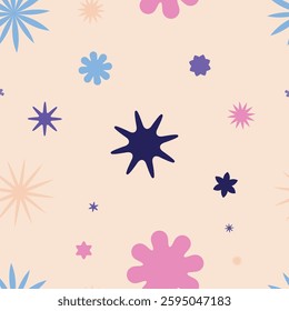 Abstract Seamless Pattern Featuring Various Purple lavender pink and blue Abstract Geometric Shapes