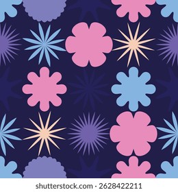 Abstract Seamless Pattern Featuring Various Purple lavender pink and blue Abstract Geometric Shapes