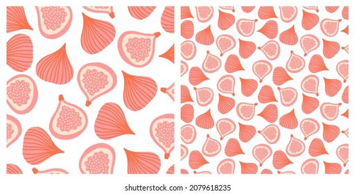 Abstract seamless pattern with figs. Hand drawn fruits and sliced ​​pieces. Summer tropical endless background with figs. Pastel colors.  Set of vector templates for printing.
