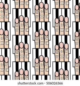 Abstract seamless pattern with fingers and piano keys. For printing, fabric or postcards