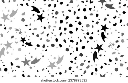 Resumen de un patrón impecable con símbolos de fuegos artificiales. Fondo creativo de leopardo. Ilustración del vector sobre fondo blanco