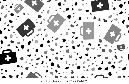 Abstract seamless pattern with first aid symbols. Creative leopard backdrop. Vector illustration on white background