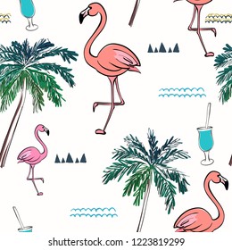 Abstract seamless pattern with flamingo. Summer tropical design. Vector illustration