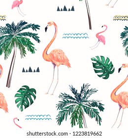 Abstract seamless pattern with flamingo. Summer tropical design. Vector illustration