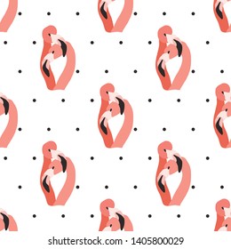 Abstract seamless pattern with flamingo. Summer tropical design. Cute print with couple of flamingo. Vector.