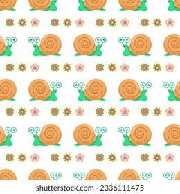 Abstract Seamless Pattern Flat Cartoon Animal Insect Snail Vector Design Style Elements Fauna Wildlife
