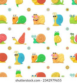 Abstract Seamless Pattern Flat Cartoon Animal Insect Snail Vector Design Style Elements Fauna Wildlife