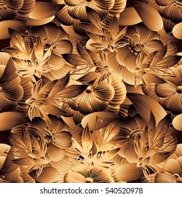 Abstract seamless pattern. Floral 3d wallpaper. Ornate flowery vector background. Surface elegant volumetric texture with shadows and highlights.