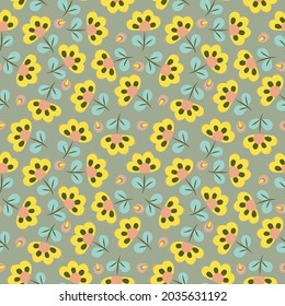  Abstract seamless pattern. Floral background. Ethnic Fabric with multi colored flowers and leaves, boho style
