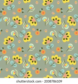  Abstract seamless pattern. Floral background. Ethnic Fabric with multi colored flowers and leaves, boho style
