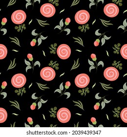  Abstract seamless pattern. Floral background. Ethnic Fabric with multi colored flowers and leaves, boho style
