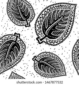 Abstract seamless pattern with floral elements. Graphic ornament. Vector repeating texture with stylized leaves.
