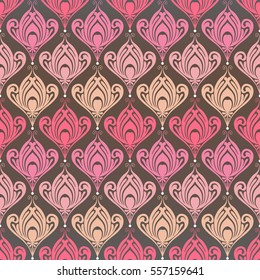 Abstract seamless pattern with floral elements in vector. Ornamental background with pink flowers