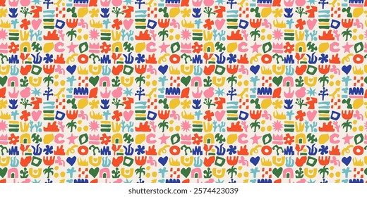 Abstract seamless pattern. Floral and geometry organic. Leaf flowers element decorative, Matisse style, doodle floral nature background. Decor textile, wrapping, wallpaper. Print for fabric. Vector