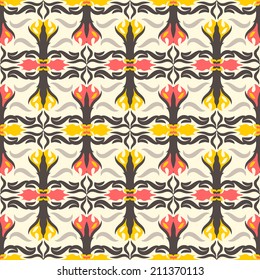 Abstract seamless pattern floral motif background. Colorful shapes composition