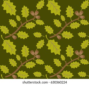 Abstract seamless pattern with floral ornament - oak branch with acorns