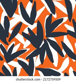 Abstract seamless pattern. Floral silhouettes vector background. Hand drawn stylized tropical leaves, fashion print for fabric, paper, package