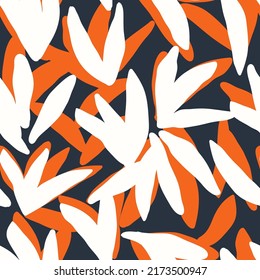 Abstract seamless pattern. Floral silhouettes vector background. Hand drawn stylized tropical leaves, fashion print for fabric, paper, package