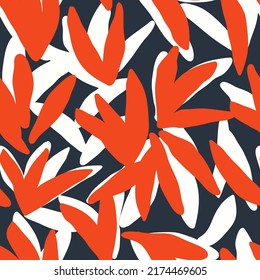 Abstract seamless pattern. Floral silhouettes vector background. Hand drawn stylized tropical leaves, fashion print for fabric, paper, package