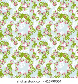 Abstract seamless pattern, floral splash, geometrical elements. Seasonal design, spring, autumn. Colored endless background. Hand drawn vector illustration.