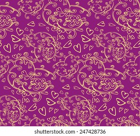 Abstract  seamless pattern with floral and swirls elements