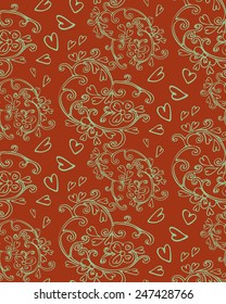 Abstract  seamless pattern with floral and swirls elements