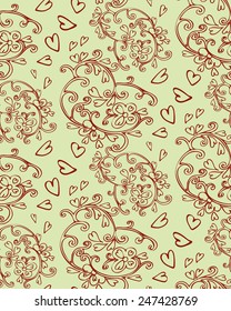 Abstract  seamless pattern with floral and swirls elements
