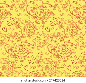 Abstract  seamless pattern with floral and swirls elements