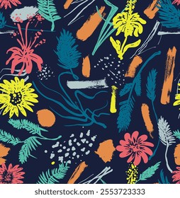 Abstract seamless pattern flower blooming design. Pattern with floral seamless. Template textured abstract art, grunge vector with flower and plants in watercolor, brush stroke style. Vector flowers.