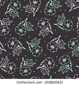 Abstract Seamless Pattern with Flower Vector Graphic Line Art Silhouette can be use for background and apparel design