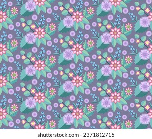 Abstract seamless pattern with flowers and berries