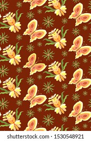 Abstract seamless pattern with flowers and butterflies