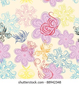 abstract seamless pattern with flowers and butterflies