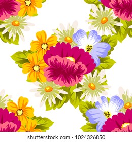 abstract seamless pattern of flowers. for card designs, greeting cards, birthday invitations, Valentine's day, party, holiday. Vector illustration.