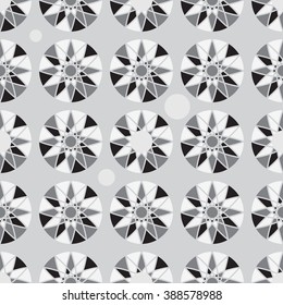 Abstract seamless pattern with Flowers, circles and dots. Monochrome vector background.