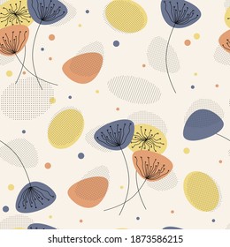 Abstract seamless pattern with flowers. Colorful vector illustration. Good for fabric print, wrapping paper, wallpapers, cards.