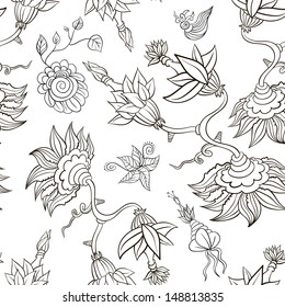 Abstract seamless pattern. Flowers. Curls. Black and white. vector illustration