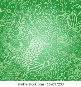 Abstract seamless pattern. Flowers. Curls. Green and white. vector illustration