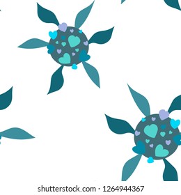 Abstract Seamless Pattern With Flowers Dark moderate Cyan. Seamless Vector. Elements are not cropped. Pattern under the mask. Perfect design for textile, box, posters, cards, web etc.