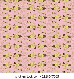 Resumen de un patrón impecable. Las flores se amontonan sobre un fondo rosa claro. Ilustración del vector