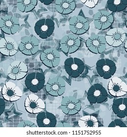 Abstract seamless pattern. Flowers in the foreground.