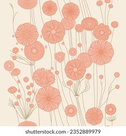 Abstract seamless pattern with flowers - hand drawn vector illustration. Flat color design.