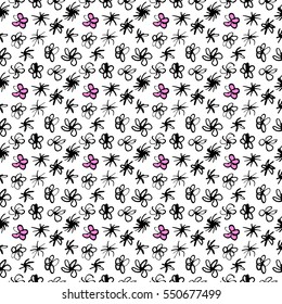 Abstract seamless pattern with flowers. Hand drawing background. Black and white floral background.