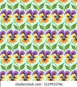 Abstract seamless pattern with flowers - heartseases for embroidery, knitting